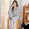 2026 Nuevo Pijama de Algodón Puro de Dibujos Animados Dulces para Mujer, Estilo Cárdigan, Holgado y Cómodo, Manga Larga, Pantalones Largos, Ropa de Casa, Conjunto de Dos Piezas
