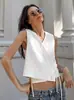 Camisa Branca Sem Mangas Estilo Francês Verão 2026 para Mulheres com Senso de Design, Top Colete com Decote V Amarrado Atacado Roupas Femininas