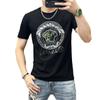 Camiseta Masculina de Manga Curta Artesanato Pesado Europeu Lantejoulas a Laser Moda Masculina Gola Alta Meia-manga Algodão de Seda de Alta Qualidade Tendência