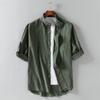 Camisa de lino y algodón de estilo chino, de manga corta, talla grande, primavera y verano 2022, con cuello alto, manga media, para hombre, talla grande, de siete mangas