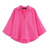 Camisa Casual Transfronteriza de Aliexpress Popular Europea y Americana de Manga Ancha para Mujer Popelina Blanco Azul Celeste Marrón Oscuro Rosa Oscuro