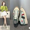 Tênis de Lona Feminino 2025 Verão Novo Flat Respirável Combinação de Cores Tênis de Skate Estudante Versátil Esportivo Casual