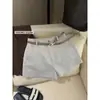 Liquidação, Sem Devoluções ou Trocas. Moda Verão Estilo Old Money Versátil Emagrecedor Cintura Alta Shorts Casuais para Mulheres 1629 (com cinto)