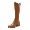 Botas altas de tacón alto con cuello en V adelgazante para mujer, nuevas botas altas de estilo británico de nicho 2024, botas de montar de tacón grueso de otoño