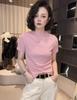 Camiseta Gola Careca Feminina Manga Curta 2025 Início da Primavera Nova Estilo Coreano Fashionável Cor Sólida Simples Versátil Slim Fit Camisa Base Top
