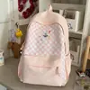 Mochila de cuadros suave y delicada con bordado de cachorro, estilo coreano, para niñas dulces y enérgicas, una mochila ligera y refrescante para salidas de verano