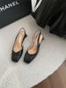 Sandalias de Tacón Alto con Puntera 2025 Primavera y Verano Nuevo Estilo Flats Tacón Grueso Boca Baja Zapatos Franceses de Mujer