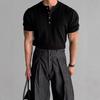 Camiseta de Punto de Manga Corta con Cuello Americano para Hombre en Verano, Fresca, Transpirable, de Gama Alta, Patrón de Cáñamo, Polo Ajustado Moderno