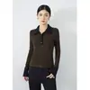 Camiseta Polo Retrô Cor de Café de Manga Longa Estilo Old Money para Mulheres 2026 Outono Novo Design Top de Luxo de Alta Qualidade