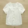 Ropa de Verano 2025 Estilo Japonés Cuello en V Encaje Bordado Cárdigan de Mujer Camisa de Manga Corta Tops Venta al por Mayor