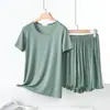 Pijama de Modal para Mujer de Verano, Manga Corta y Shorts, Delgado, Casual, Color Sólido, Adecuado para Salir, Conjunto Fresco y Cómodo para Estar en Casa