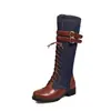 Botas de Couro Femininas de Cano Alto Color Block Estilo Europeu e Americano com Fivela de Cinto, Tamanhos Grandes 40-47