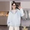 Jaqueta Suéter Azul Leite Estilo Coreano Outono e Inverno Estilo Preguiçoso Ins Costura em Xadrez Contrastante Cardigan com Capuz Zíper Top