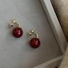 Pendientes Elegantes de Bola Roja de Año Nuevo Fang Tangjia 2024 Pendientes de Otoño e Invierno Pendientes Avanzados Adecuados para el Invierno