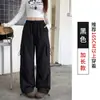 Calça de trabalho estilo americano para mulheres, nova coleção de outono, calça casual versátil de paraquedas, perna reta larga, solta, com bolsos grandes