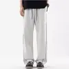 Nova coleção outono e inverno: calça casual masculina forrada com fleece, grossa, com listras refletivas, de perna larga - um estilo moderno e versátil, de corte solto e perna reta