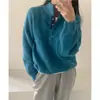 Em estoque~ Suéter de tricô pulôver de design color-blocking estilo ins coreano com botões ocultos e barra com cordão