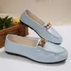 Cross2026 Primavera Otoño Nuevo Fondo Plano Boca Baja Europeos y Americanos Elegantes Mocasines con Cadena Metálica Zapatos Casuales para Mujer Zapatos de Vestir