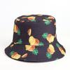 Sombrero de pescador de doble cara para mujer, sombrero de lavabo con estampado de piña y frutas tropicales de moda transfronteriza, sombrero para el sol europeo y americano.