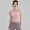 Ropa de Yoga para Mujer 2026 Verano Nuevo Estilo Fitness Pilates Yoga Manga Corta Malla para Mujer Conjunto de Dos Piezas Tops de Yoga para Mujer