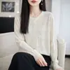 Cárdigan largo de manga larga de lana finamente hilada con pedrería hot-fix, flecos delicados, estilo perezoso, ligero, transpirable, para primavera y otoño, ropa exterior de uso diario para el trabajo, con temperamento