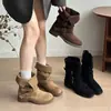 Botas de motocicleta de doble uso para mujer para otoño e invierno, botines con cuello plegable, tacón grueso, nuevo estilo vaquero occidental 2026 con hebilla de cinturón, botas tipo Martin