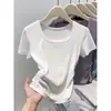 Camiseta Cropped Roxa de Algodão Puro com Gola Quadrada, Manga Curta e Corte Slim para Mulheres, Nova Chegada de Verão, Cor Sólida, Cintura Marcada