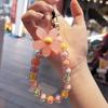 Macaron Cor frisado frisado Telefone Móvel Lanyard japonês e coreano ins Estilo Handmade frisado Flor Cadeia de telefone móvel Wrist Lanyard