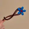 Pinza Azul con Flores Estilo Coreano para Mujer 2025 Nuevo Estilo Pinza para el Cabello en la Parte Trasera de la Cabeza Dulce Pinza de Tiburón Pinza Retorcida Accesorios para el Cabello