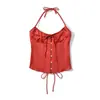 Roupas Europeias e Americanas Femininas Transfronteiriças Aliexpress Ins Venda Quente Moda Cadarço Cintura Ajustada Botão Camisola Sexy