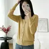 Cárdigan fino de lana de punto cruzado con cuello en V para mujer, chaqueta de punto casual de otoño, prenda exterior adelgazante y versátil