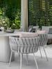 Mesa y silla de cuerda de estilo nórdico para exteriores, para villas, patios, jardines, sillas de ratán para exteriores, terrazas, mesas de comedor y sillas de mármol con losa de roca impermeable.