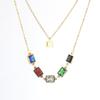 Nuevo conjunto de collar de acero de titanio con circonita de color cuadrado de 18 quilates, collar doble de acero inoxidable de moda europea y americana, joyería para mujer