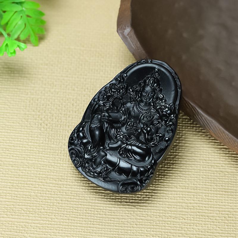 智贝详情图_5天然新疆和田玉墨玉细料珠宝观音菩萨黄财神生肖本