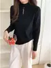 Suéter de punto Andi de terciopelo con cuello medio estilo francés para mujer, otoño e invierno, con corte en el pecho, efecto adelgazante, adecuado como top de capa base