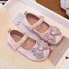 Sapatos de Couro para Meninas Sapatos de Princesa 2026 Primavera e Outono Nova Moda Sapatos de Cristal Solado Macio Sapatos Individuais de Couro com Pérolas para Meninas