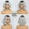 Pelucas Europeas y Americanas Transfronterizas para Mujer, Cabello Corto Rizado, Pelucas Completas Realistas de Cabello Humano, Mechas y Degradado de Cabello Sintético, Venta al por Mayor de Fábrica en Stock