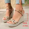 Sapatos femininos de moda color-block, sandálias de salto plataforma romanas com tira cruzada, novos modelos de verão 2025 para mulheres com sola grossa