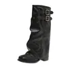 Pantalones de otoño e invierno con pliegues, botas de jinete adelgazantes, botas largas versátiles, tacón grueso de nuevo estilo, botas de montar retro, hebilla 2026