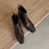Botines Cuadrados de Piel Retro con Tacón Grueso, Botas Martin de Media Tacón para Comercio Exterior Transfronterizo, Temporada Otoño e Invierno, Superficie Suave, Cierre Trasero, Negras para Mujer
