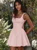 En Stock Exportación Comercio Exterior 2026 Moda Femenina Europea y Americana Estilo Vacacional Color Sólido Espalda Descubierta Corbatas de Lazo Correa Vestido para Mujer