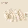 Roupa de Outono para Meninas Camisa 100% Algodão 2026 Novo Estilo Top Floral Infantil Estilo Primavera e Outono Roupas Largas de Renda para Bebê Menina
