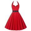 Ropa de Verano para Mujer Vestido Estilo Retro Hepburn Años 50 Brocado Halter Estampado Encaje con Cordones Cintura Falda con Dobladillo Grande