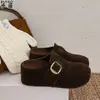Sapatos de Couro Genuíno com Solado Espesso de 7cm para Aumento de Altura Oculto para Mulheres Baixas Sapatos Quentes de Algodão com Veludo Adicional Sapatos Birkenstock Chinelos de Dedo Fechado Mules