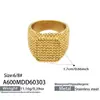 Anillo Cuadrado Ancho con Textura Granulada, Personalidad Estilo Ins, Anillo para Dedo Índice de Acero Inoxidable Transfronterizo, Chapado con Oro Real de 18 Quilates, Diseño de Nicho