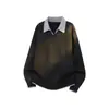 Nuevo Suéter Casual de Punto para Hombre Otoño/Invierno 2026, Moda Trendy Falso Dos Piezas Cuello Camisero Suéter Oversize para Hombre