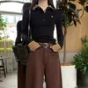 Camiseta de Manga Larga a Cuadros Falsa Dos Piezas con Cuello de Camisa [Tela Original] para Mujer, Otoño, Corte Delgado, Cuello Polo, Capa Interior