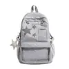 Mochila blanca lechosa con lunares y parches de estrellas, estilo estudiantil, suave y linda, moderna, para tomar fotos, bolsa de doble hombro