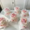 Decoración de borde de pastel de flor de malla arrugada decoración de horneado de cumpleaños Día de San Valentín peonía rosa Cinta de hilo blanco