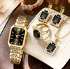 Conjunto Popular de Relojes para Mujer Transfronterizo de Comercio Exterior, Conjunto de Cinco Piezas con Reloj para Mujer Incrustado de Diamantes, Reloj de Cuarzo Cuadrado de Moda para Dama